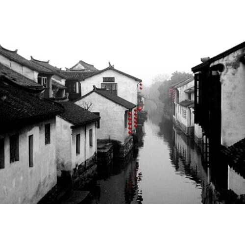 Canvas wall art printed modern picture from photos of Impressionist Jiangnan water town in china for home decor free shipping