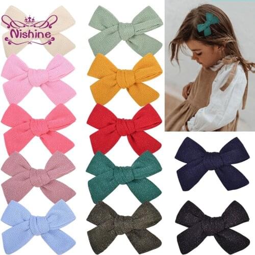Nishine 1 PCS Vintage Handmade Bowknot Baby Girls Hair Clips Solid Color Toddler Bangs Hairpins Children Headwear Birthday Gifts