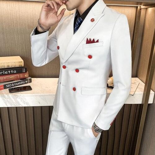 Bottoni a contrasto A Doppio Petto Vestito 3 Pezzi Costume Homme Mariage Luxe Nero Bianco Slim Fit Trajes De Boda Para Hombre