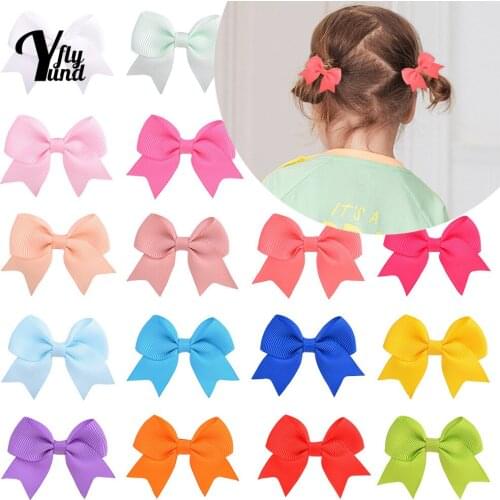Yundfly 2pcs/set 2.4 Inches Solid Color Ribbon Bowknot Baby Hair Clips Cute Princess Bangs Hairpin DIY Styling Tools Photo Props