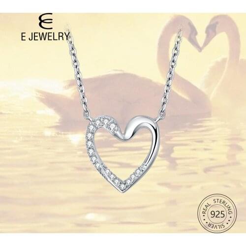 E 925 Sterling Silver Necklace Chain CZ Zircon Love Heart Pendants Necklaces for Women Swan Silver 925 Statement Jewelry Gift