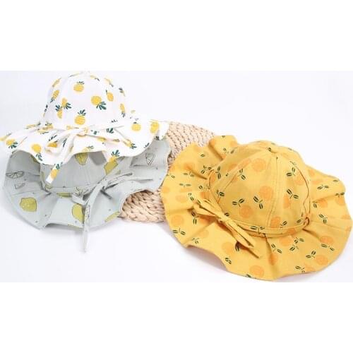 2020 Cotton Pineapple Print Bucket Hat Fisherman Hat Outdoor Travel Hat Sun Cap Hats for Children Boys and Girls 224