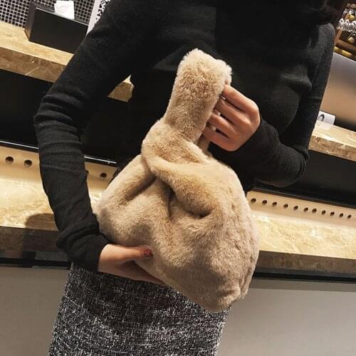 Simple Warm Solid Color Handbag Women Personality Plush Winter Bag Harajuku Style Multicolor Casual Totes For Ladies Hand Bags