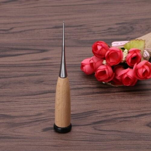 1PC Leather Craft Awl Tool Hole Maker Wooden Handle Sewing Stitching Punching Drop Ship