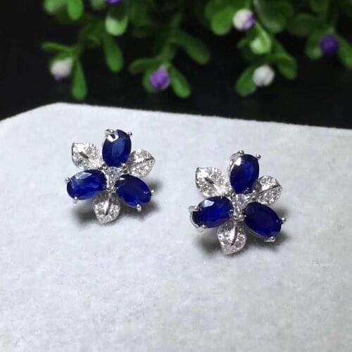 Natural Real Sapphire Earrings, 925 Sterling Silver Fine Elegant Jewelry for Women Earring