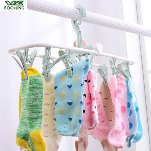 WBBOOMING 12 Clips Folding Drying Racks Underwear Socks Hanger Multi-functional Clothes Rack Plastic Portable Cloth Drying Rack