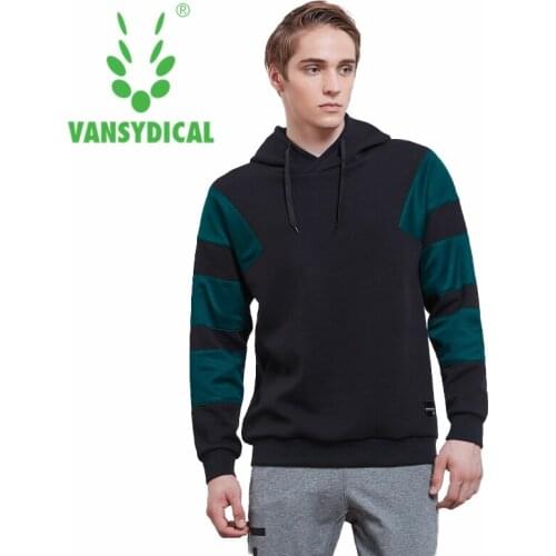 Vansydical Sports Hoodies Autumn Winter Mens Fitness Running Tops Spliced Colors Long Sleeve Outwear Workout Pullovers