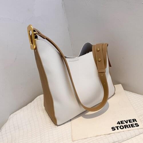 Soft Skin Large Capacity Luxury Womens Bucket Bag Trendy Design Solid Color Shoulder Bag Fashion Female Travel Shopping Handbag