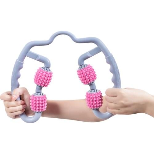 U Shape Trigger Point Massage Roller for Arm Leg Neck Muscle Tissue for Fitness Gym Yoga Pilates Sports 4 Wheel