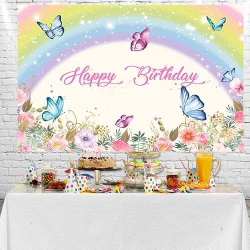 Sensfun Happy Birthday Party Photography Backdrop Rainbow and Butterfly Photo Party Background Vinyl Booth Props Photocall