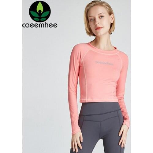 CAEEMHEE Long Sleeve Yoga Shirts Women Quick Dry Breathable Gym Workout Fitness Crop Tops Female Slim Fit Sports Running T Shirt