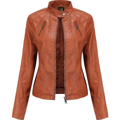 Motorcycle Faux Leather Jackets Women Vintage Long Sleeve Zipper Short Leather Coat Ladies Fashion Casual Pu Leather Jacket