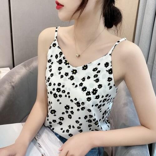 2021 Summer New Soft Camisole for Women Chrysanthemum Print Tops Female Fashion V-Neck Camis Casual Outdoor Clothing Wholesale