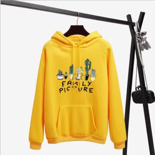 Winter Coat Loose Thick Hoodies Women Sweatshirt Kawaii Cactus Family Picture Harajuku Pullover Office Lady Feminino Clothes