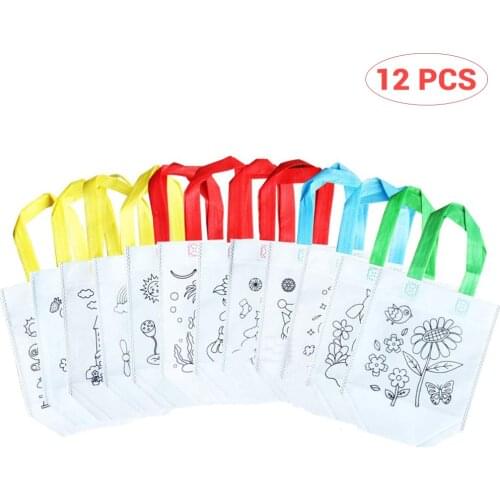 12pcs DIY Graffiti Tote Bag ChildrenS Non-Woven Grocery Bag Handmade Painting Color Filling Puzzle Graffiti Bag Drawing Toy #20