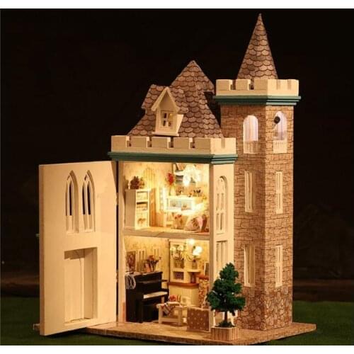 3D DIY Dollhouse Miniature Wood Doll Houses Handmade Lifelike Doll House Furniture Kits Moonlight Castle Model Toys for Children