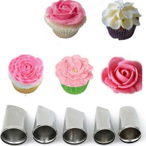 5Pcs/Set Rose Petal Metal Cream Tips Cake Decorating Tools Icing Piping Nozzles Cupcake Tools Cake Decor Supplies
