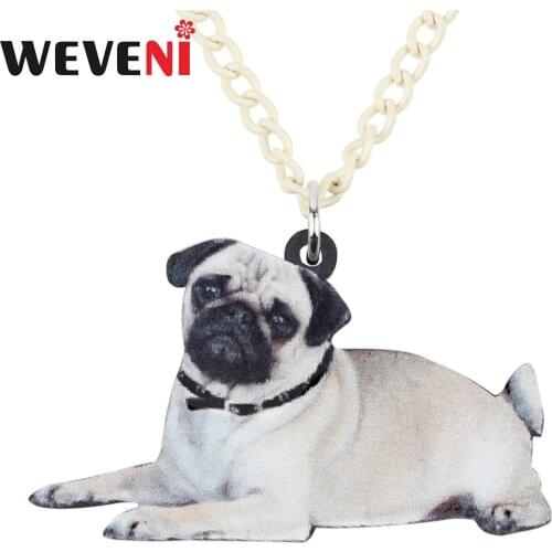 WEVENI Acrylic Cartoon Lying Pug Dog Bulldog Necklace Pendant Collier Animal Pets Jewelry For Women Girls Gift Accessories Party