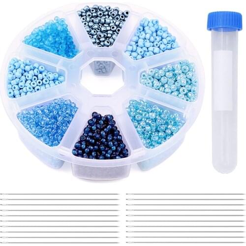 LMDZ 3600 Pcs Glass Seed Beads，20pcs Beading Needles with 3mm Bracelet Beads Set for Jewelry Making Threading Cord Tool