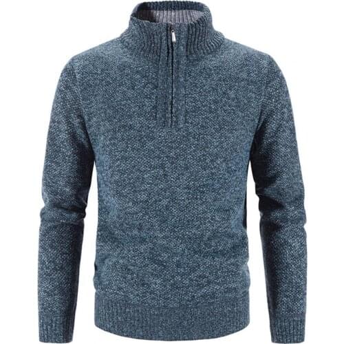 Solid Color Men Knitted Sweater Autumn Winter Knitwear Long Sleeve Turtleneck Zipper Neck Male Pullover Sweatshirt Outerwear