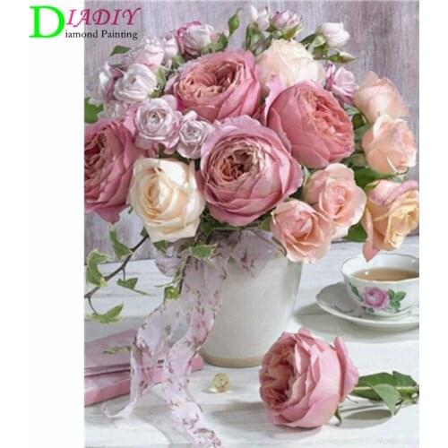 DIADIY 5D DIY Diamond Painting Flower Cross Stitch Kit Mosaic Diamond Embroidery Rose Full Square Drill Home Decoration