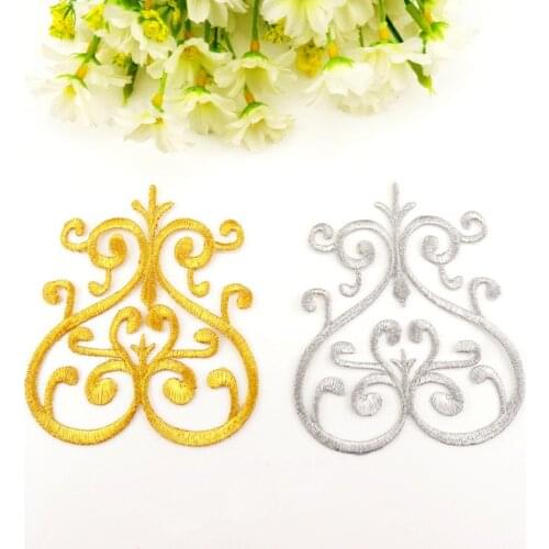 YACKALASI 5 Pieces/Lot Iron On Gold Appliqued Violin Embroidery Fabric Applique Gold Metallic Patches Gold silver 10CM*9.3CM