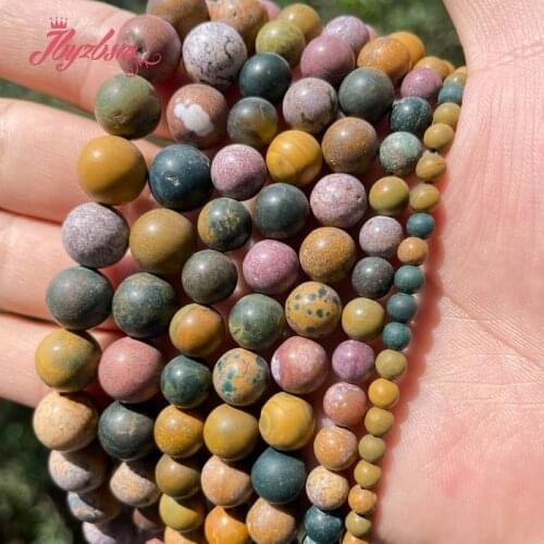 Natural Ocean Jaspers Frost Round Multicolor 4/6/8/10mm Stone Beads For DIY Necklace Bracelets Jewelry Making 15" Free Shipping