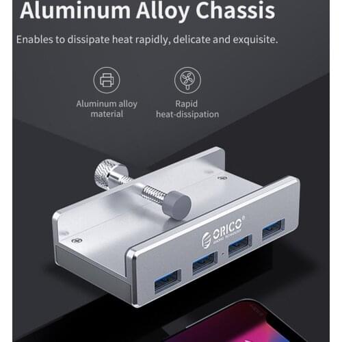 2021 New MH4PU-P Aluminum Alloy Chassis Back Clip USB3.0 4 Ports HUB Type-A to Type-A Adapter for Notebook Computer