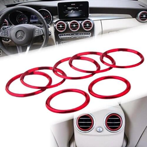New 7Pcs Red Car A/C Air Vent Outlet Ring Cover Trim For Mercedes Benz C Class 2015 W205 C180 C200 C250 C300 C400 & GLC 2016