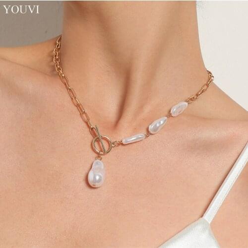 YOUVI New Fashion Kpop Pearl Choker Chain Necklace Cute Double Layer Toggle Clasp Lock Pendant For Women Jewelry Girl Gift