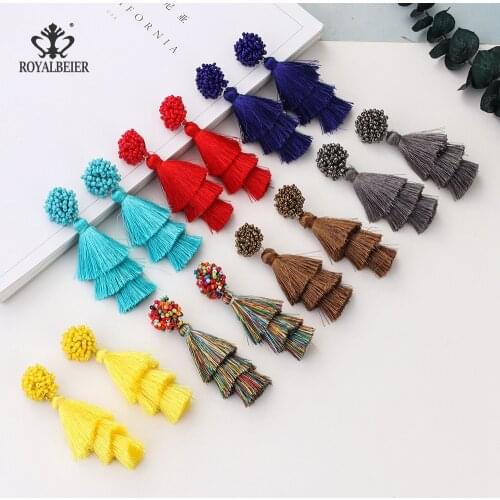 New Fashion Handwoven Circle Long Tassel Jewelry Vintage Handmade Bohemian Bead Earrings For Women Boho Cute Earring Jewelry