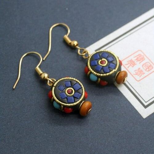 New Tibetan Amulet Earrings Nepal Beads Handmade Vintage Lovely Round Earring For Women Boho Ethnic Jewelry