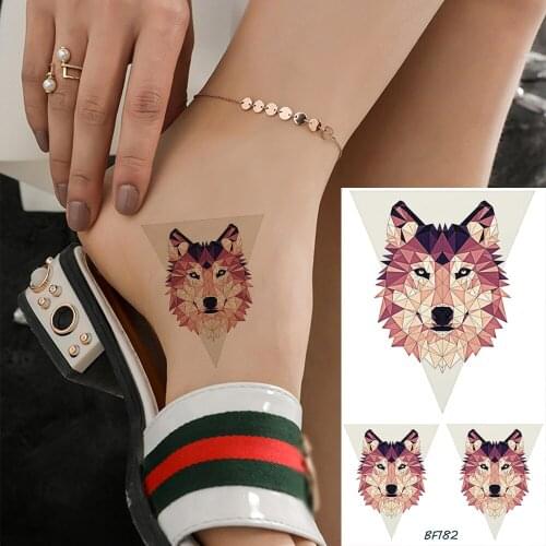 Flash Water Transfer Triangle Wolf Arm Wrist Fox Tattoos Temporary Custom Self Adhesive Tattoo Fake Body Ankle Art Tato Supplies