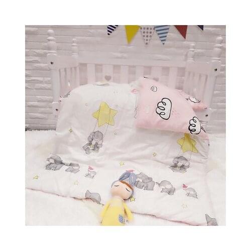 Elephant pink cloud Cotton Baby Bedding Crib Bed Linen Kit 100% Cotton Cartoon For Girl,Duvet/Sheet/Pillow, with filling