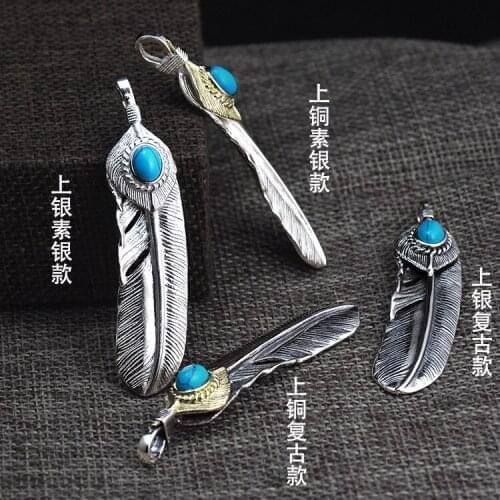 925 Silver Mosaic Lime Flower Fan Feather Pendant Genuine Engraved Goros Takahashi Kagura Retro Thai Silver Pendant
