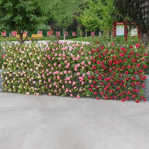 2020 Wooden Hedge With Artificial Flowers Leaves Garden Decoration Screening Expanding Trellis Privacy Screen Retractable Fence