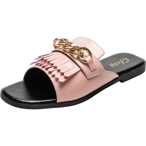 Summer New Women Slippers Metal Chain Tassel Sandals Open Toe Flat Woman Beach Slides Flip Flops Ladies Shoes Femme Sandals