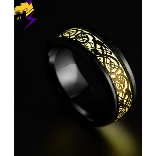 Blue Fluorescent Luminous Heart Wave Rings Female Silver Stainless Steel Glow in the Dark Dragon Ring Men Wedding Aneis Jewelry