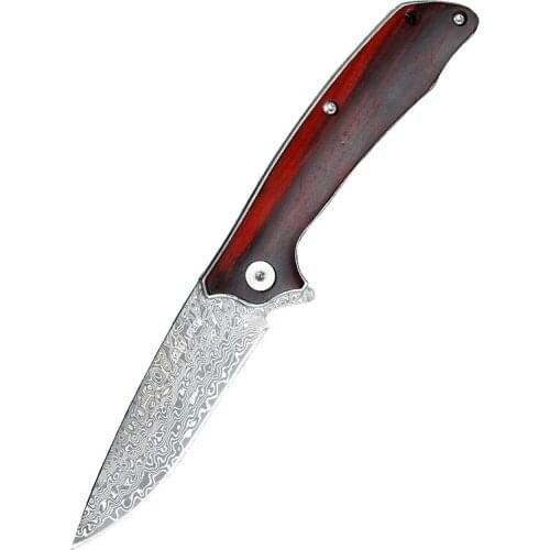 CENTIPEDE Wilderness Folding Knife Hunting Camping Tactical Knives High Hardness Damascus Blade Wood Handle Outdoor Pocket Knife