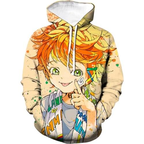 Sport Casual Hoodies Anime Harajuku Streetwear The Promised Neverland 3D Print Hooded Sweatshirt Men Women Pullover Hoodie Tops