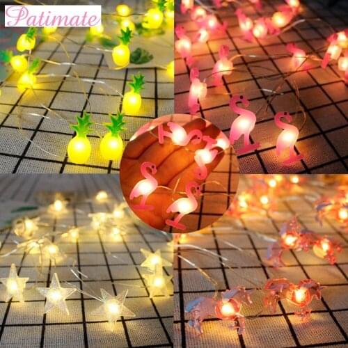 PATIMATE 2M 20LED String Light Pineapple Flamingo Decor Flamingo Unicorn Party Light Tropical Unicorn Birthday Party Supplies