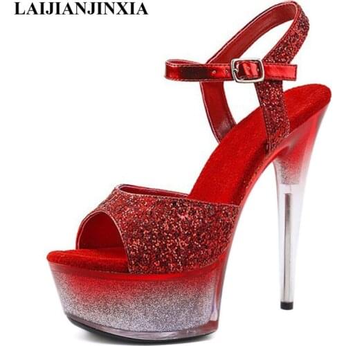 Flash Open toe Glitter High Stripper Heels Platform Sandals Pole Dance Shoes Sexy Fetish Party Women Nightclub Model Dress Shoes