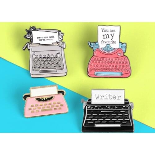 Vintage Pink Black Typewriter Brooches Pins Writer,You are my favourite,Don't stop untll Badges Lapel Backpack for Friends Gift