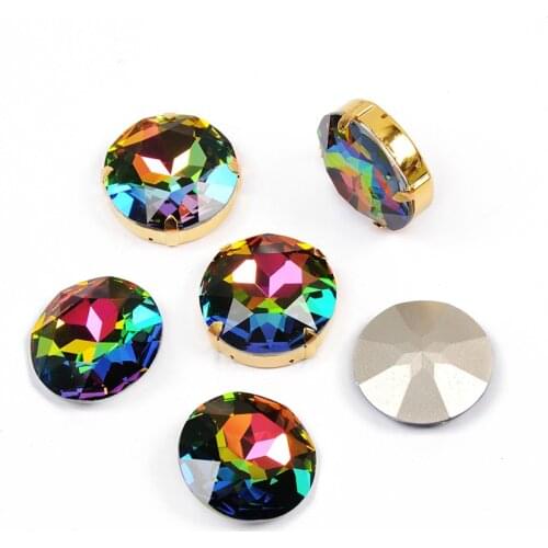 VM Rainbow Sewing Strass Jewelry glass crystal sew on stones Round rhinestones with setting diy/Clothing Garment accessories