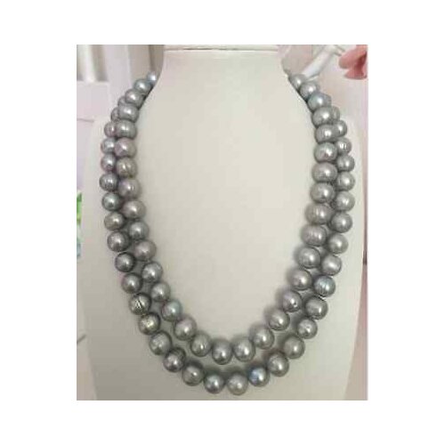 Double strand 9-10mm south sea baroque silver grey pearl necklace 18"19" 925s
