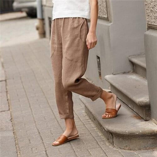 Women Ankle Length Cropped Pants Solid Color Loose Casual Trousers Comfortable Breathable Lady Pants Elegant all-match Trousers