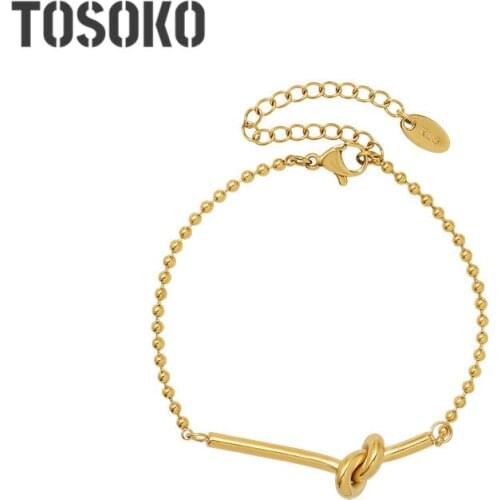 TOSOKO Stainless Steel Jewelry Little Lucky Heart Knot Bead Chain Mini Bracelet Womens Fashion Bracelet BSE206