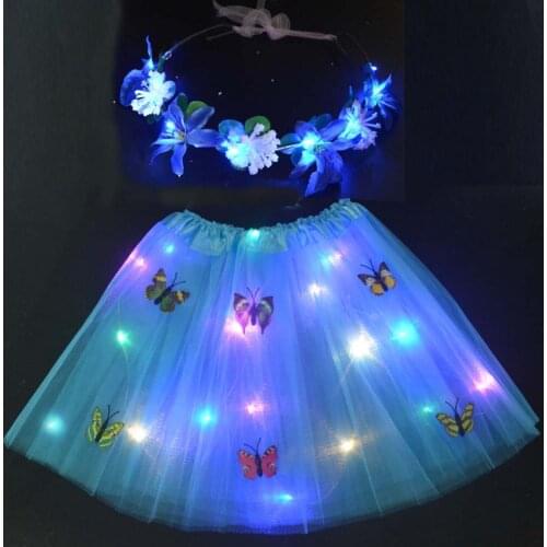 Women Party Light Tutu Glow Flower headband Wreath Garland Fairy Girl Easter Costume Skirt Wedding Birthday Party Gift Decor