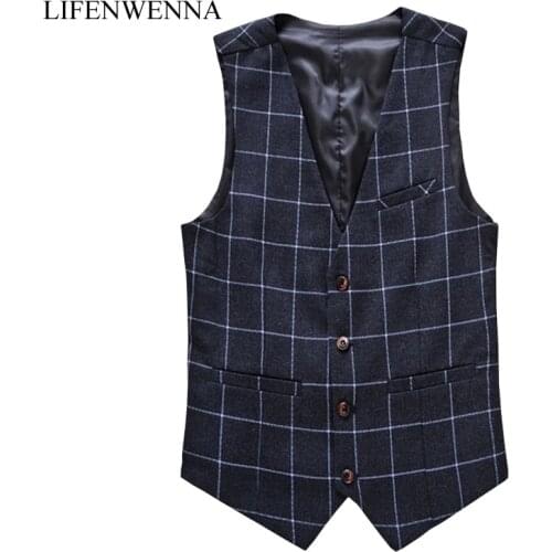 Spring New Fashion Mens Vests New Style Plaid Slim Fit Vest Men Gentleman Business Suit Vests Male Social Outwear Vest M-6XL
