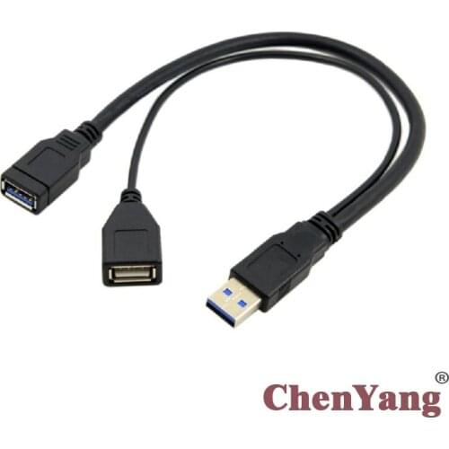 Zihan Dual USB Female Extra Power Data Y Extension to USB 3.0 Male Cable Black for 2.5" Mobile Hard Disk
